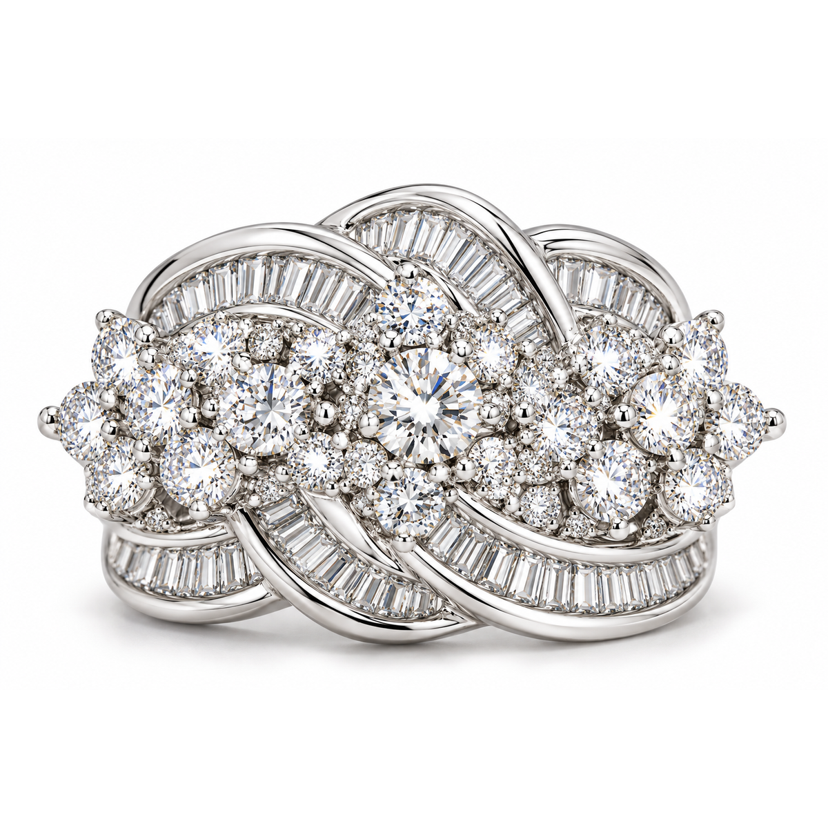 Anillo de Dama Oro Blanco 14k Nudo con Diamantes Naturales