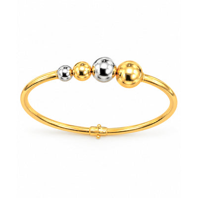 Brazalete de Dama Oro 10k Rígido Bicolor con Bolitas Graduadas