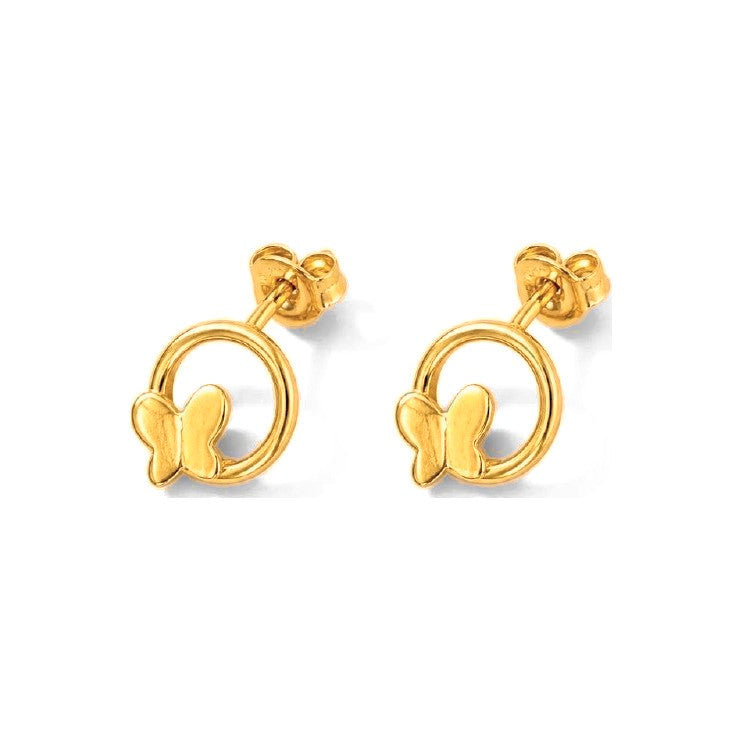 Aretes de Dama Oro 10k Circulo con Mariposa