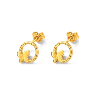 Aretes de Dama Oro 10k Circulo con Mariposa