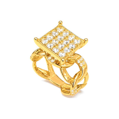 Anillo de Dama Oro 10k Cuadrado Pavé con Cadena Eslabonada