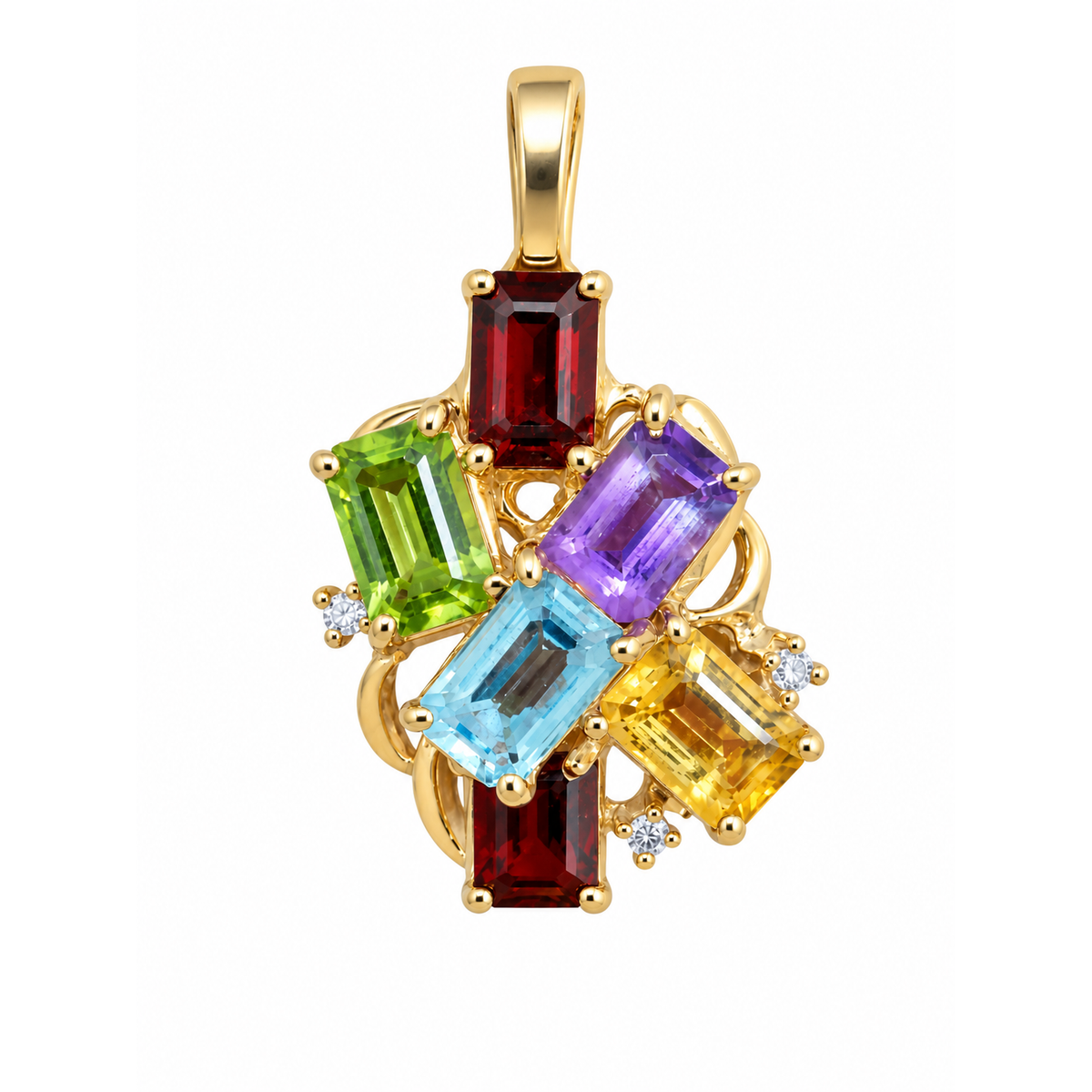 Dije Oro 14k Racimo de Piedras Naturales Multicolor