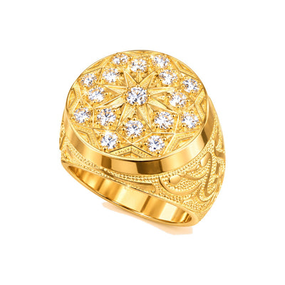 Anillo de Hombre Oro 10k Sello Estrella con Circonios
