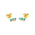 4x7mm Aretes de Dama Oro 14k Redondos con Turquesa y Diamantes Naturales