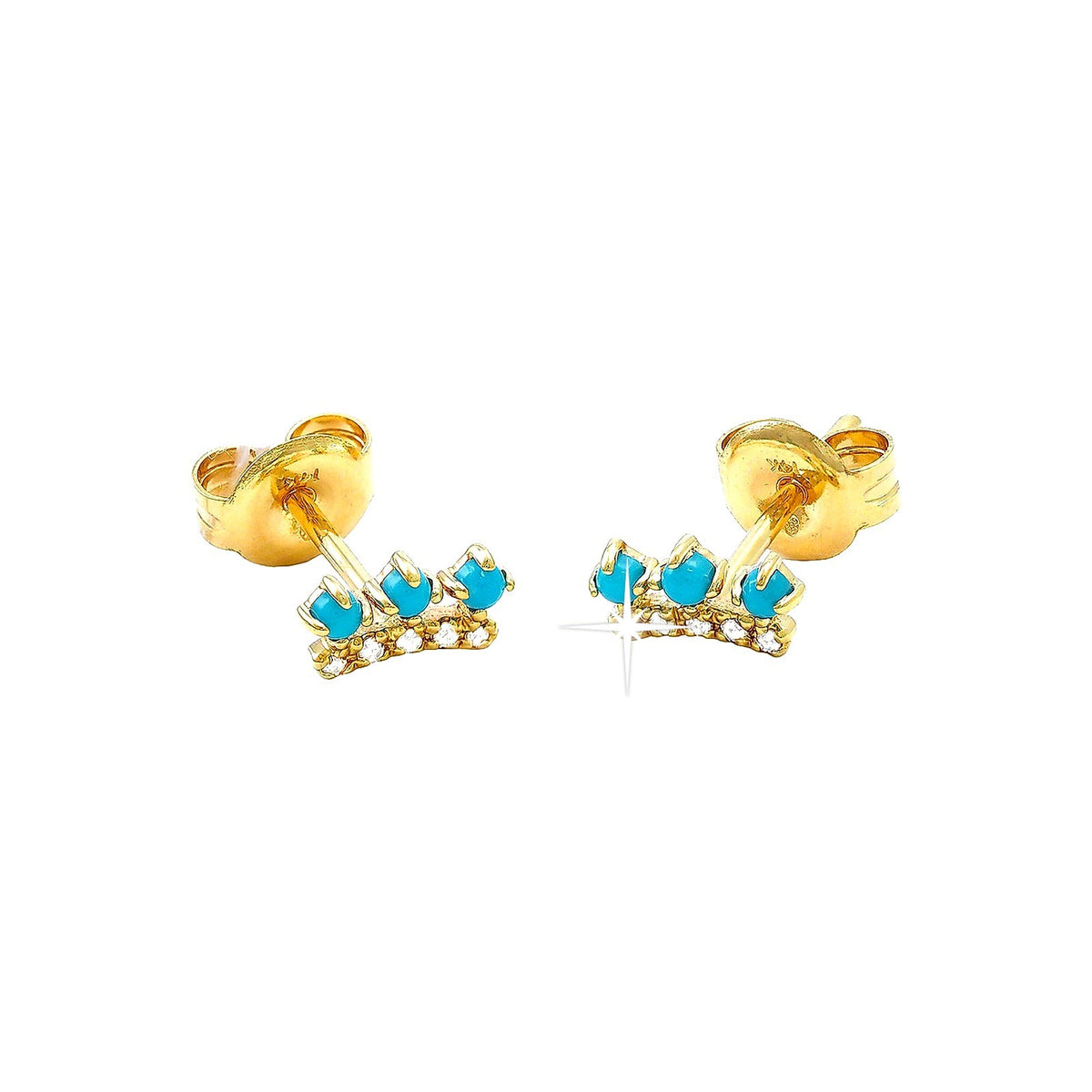4x7mm Aretes de Dama Oro 14k Redondos con Turquesa y Diamantes Naturales