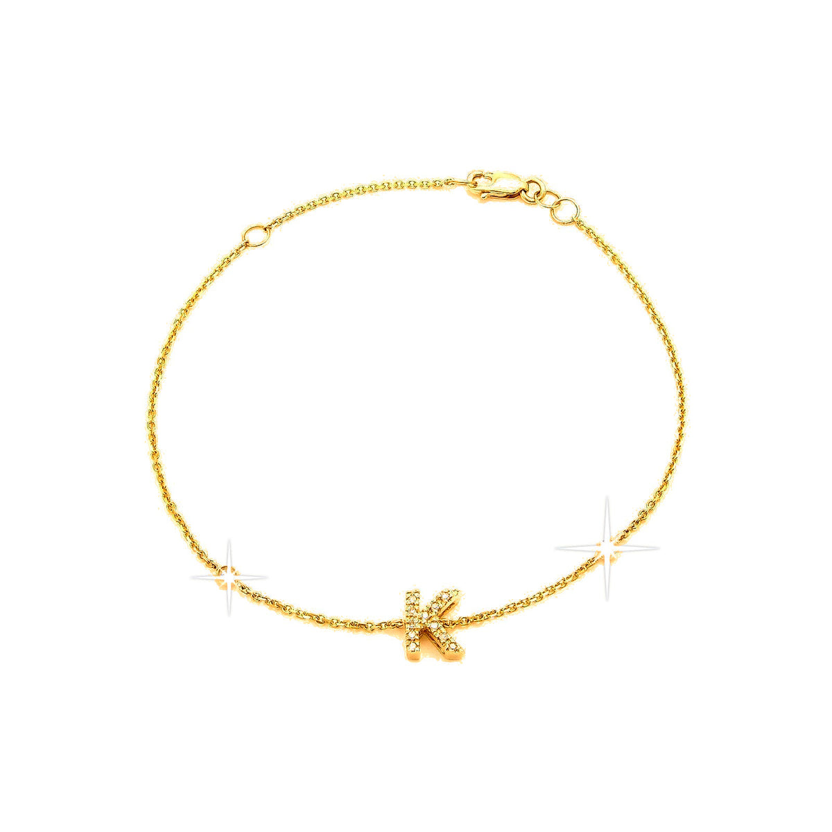 7mm Brazalete de Dama Oro 14k Inicial Pavé con Diamantes Naturales