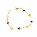 Tobillera Oro 14k Corazones Esmalte Negro 5mm