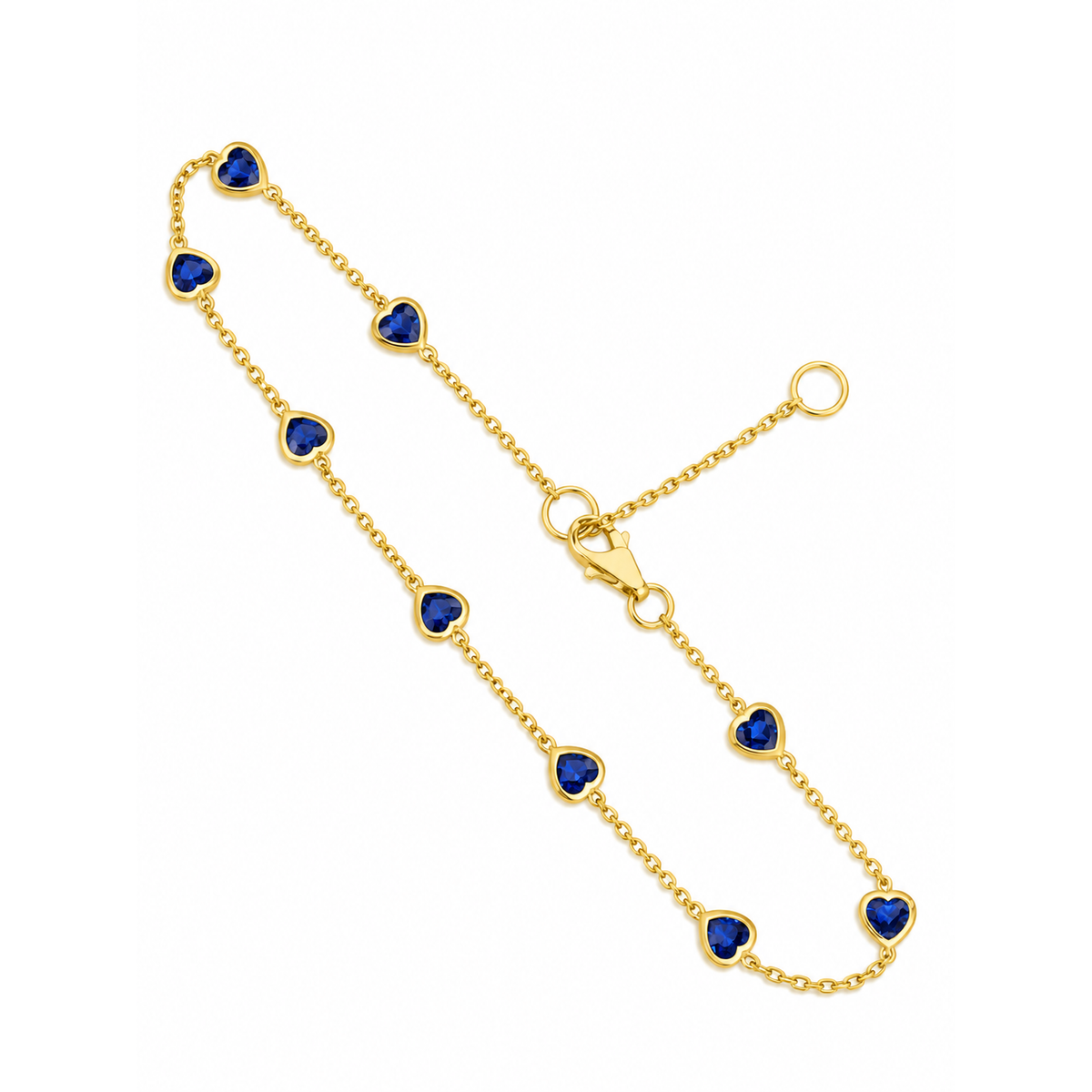 Brazalete de Dama Oro 14k con Corazones de Circonio Azul
