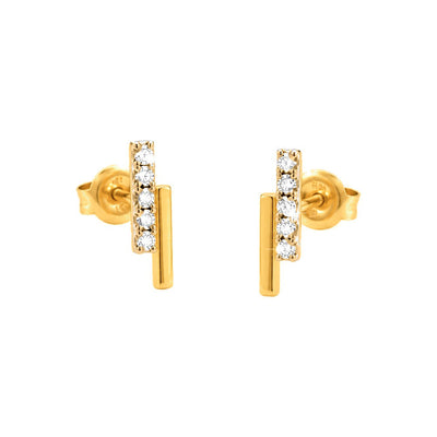 Aretes de Dama Oro 14k Doble Barra con Diamantes Naturales