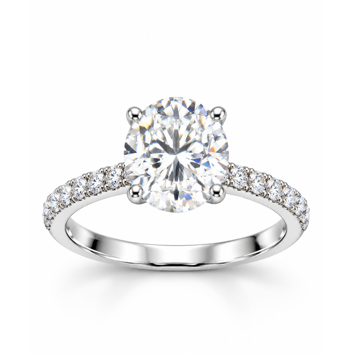 Anillo de Matrimonio Dama Solitario Ovalado con Banda Pavé Moissanite 3ct S925