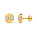 Aretes para Bebé Oro 14k Bicolor Disco con Barra de Circonias