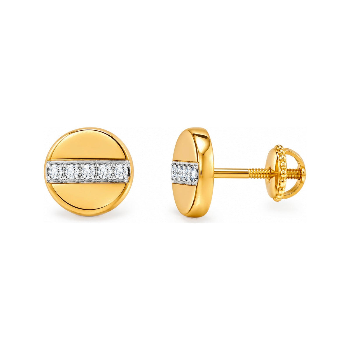 Aretes para Bebé Oro 14k Bicolor Disco con Barra de Circonias
