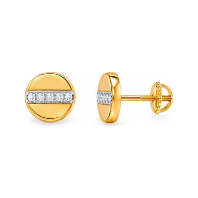 Aretes para Bebé Oro 14k Bicolor Disco con Barra de Circonias