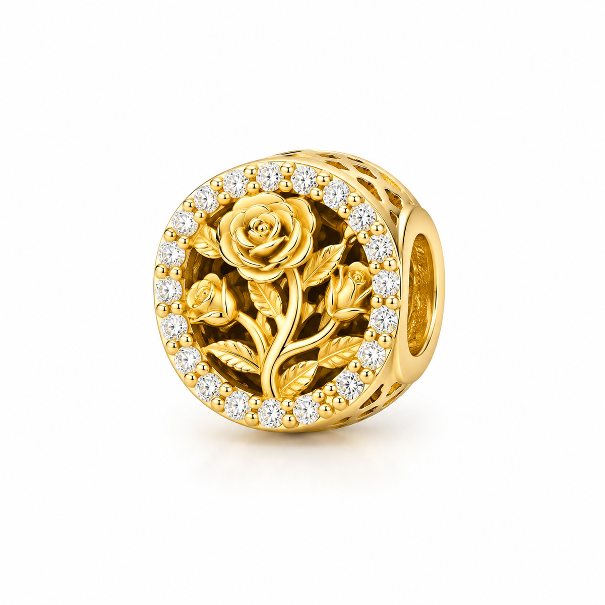 Charm Oro 10k Rosas con Circonios Compatible con Pulseras Europeas