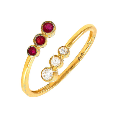 Anillo de Dama Oro 14k Bypass Redondos con Rubí y Diamantes Naturales