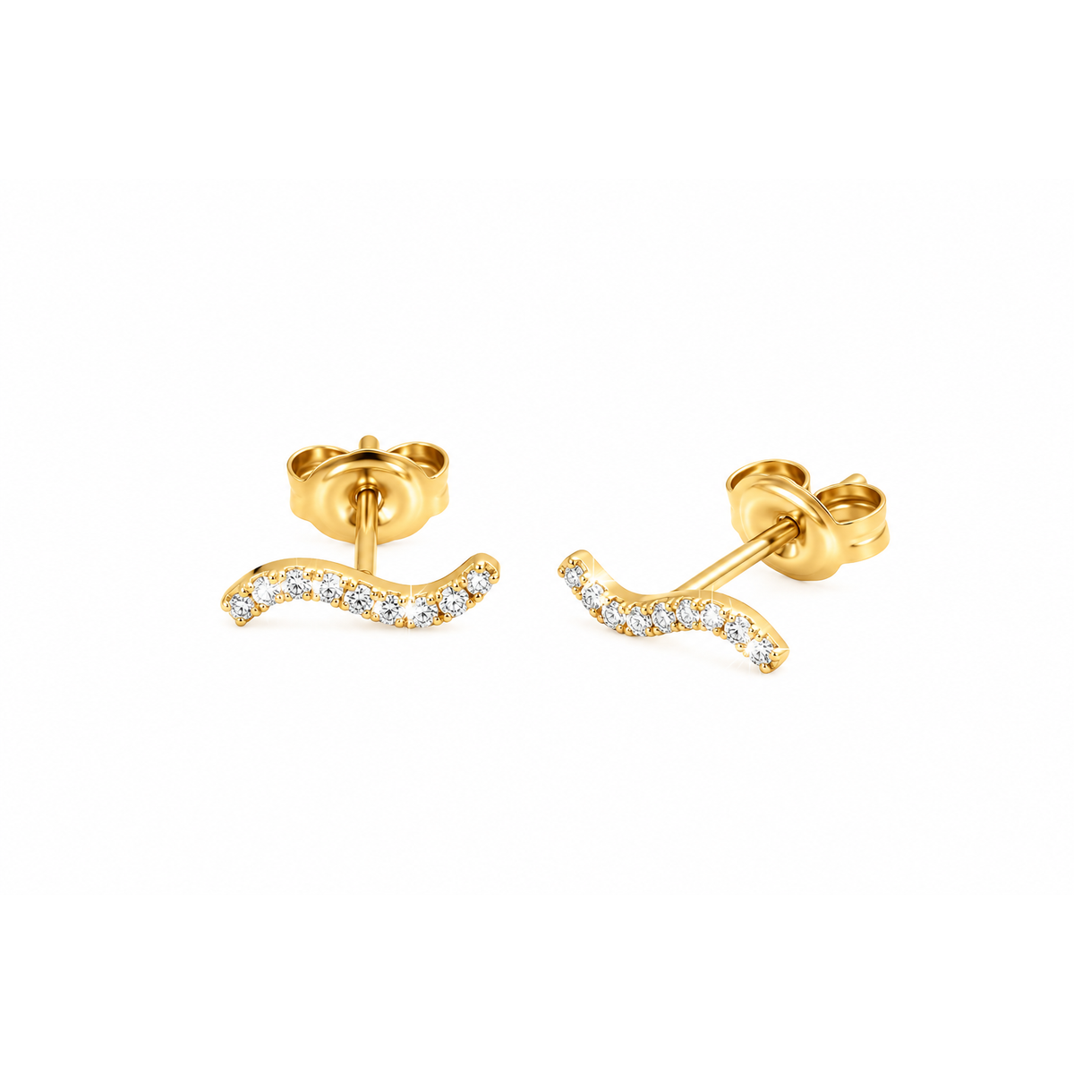 2x10mm Aretes de Dama Oro 14k Onda con Diamantes Naturales