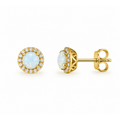 Aretes de Dama Oro 14k Ópalo con Halo de Circonios