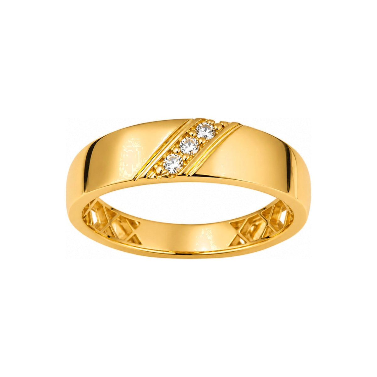 Anillo de Hombre Oro 14k Banda Lisa Diagonal Circonios