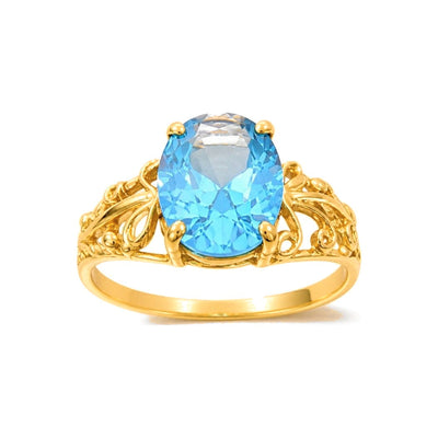 Anillo de Dama Oro 10k Solitario Azul con Filigrana