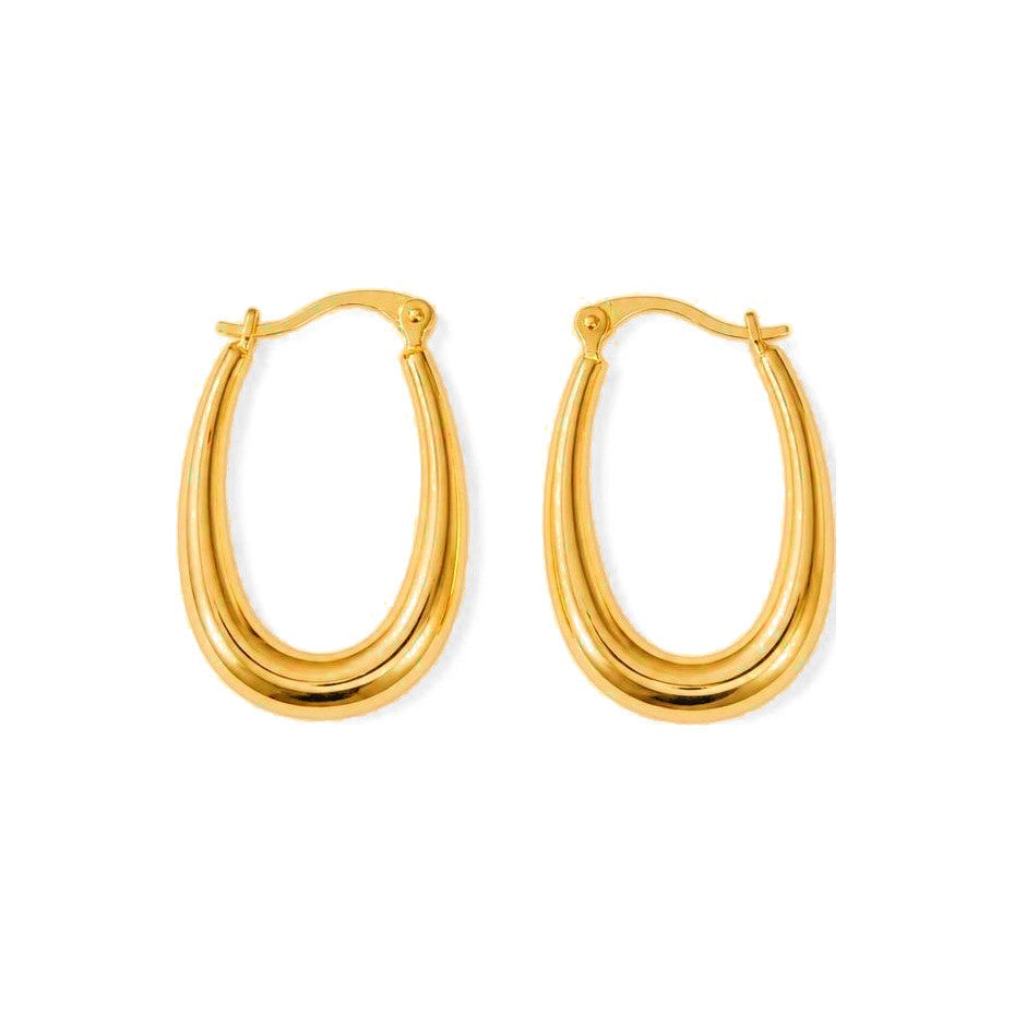 Aretes de Dama Oro 14k Argolla Ovalada Alargada