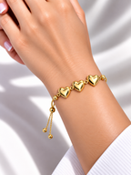 Brazalete de Dama Oro 14k Tres Corazones Ajustable