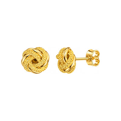 9mm Aretes de Dama Oro 10k Nudo de Amor Pulido y Diamantado