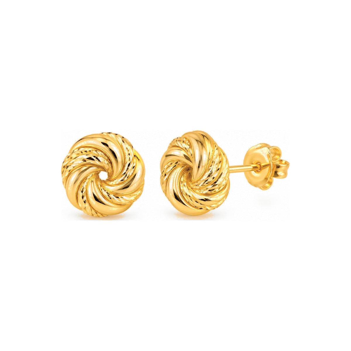 Aretes de Dama Oro 10k Remolino Liso y Diamantado