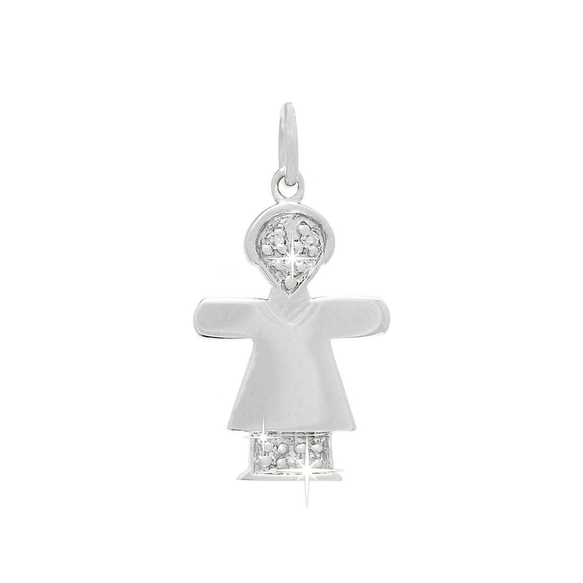 Dije Oro Blanco 14k Niña Pavé con Diamantes Naturales
