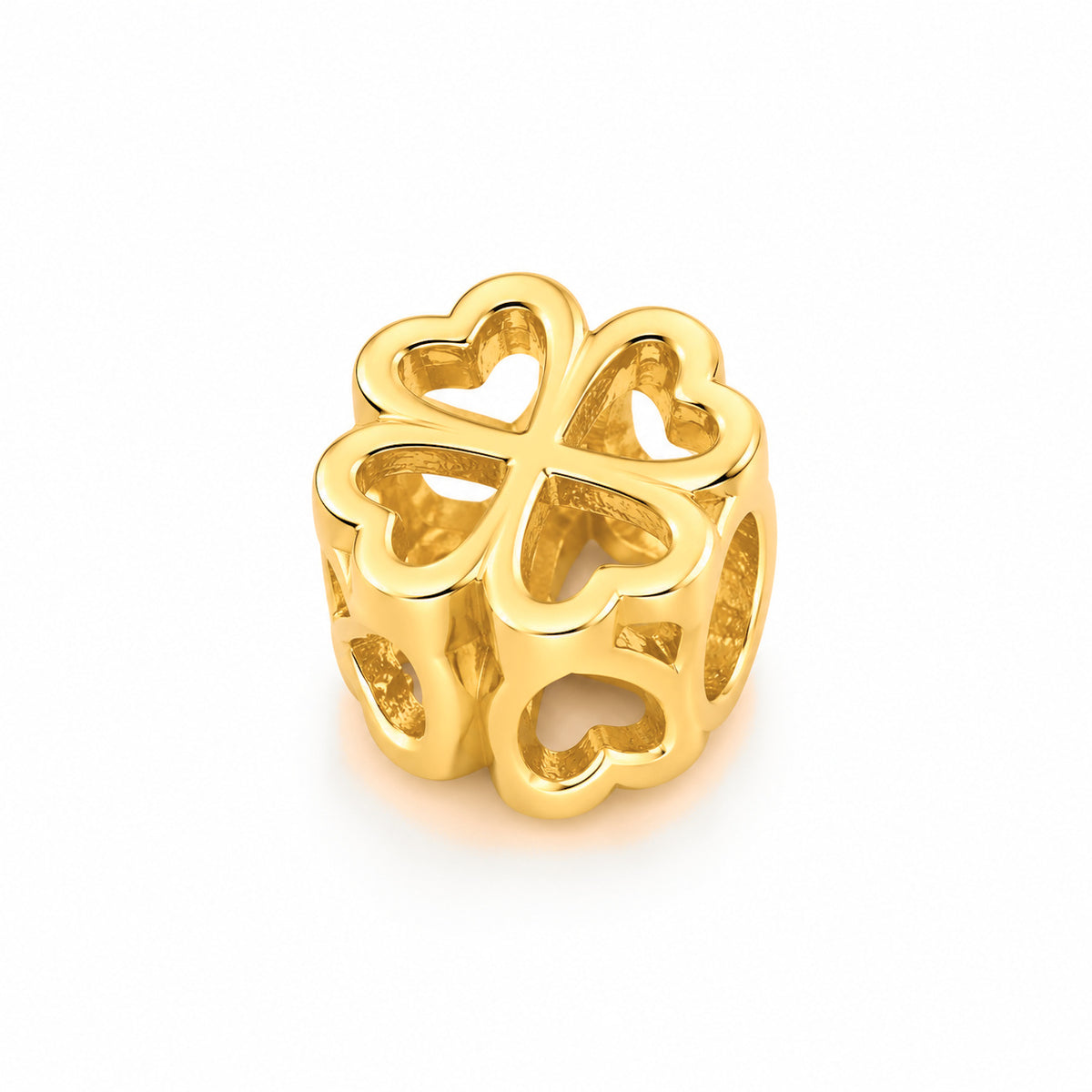 Charm Oro 10k Trébol de Corazones Calado Compatible con Pulseras Europeas