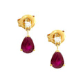4x11mm Aretes de Dama Oro 14k Colgantes Gota con Rubí y Diamantes Naturales