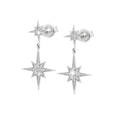 25mm Aretes de Dama Oro Blanco 14k Estrella Pavé con Diamantes Naturales