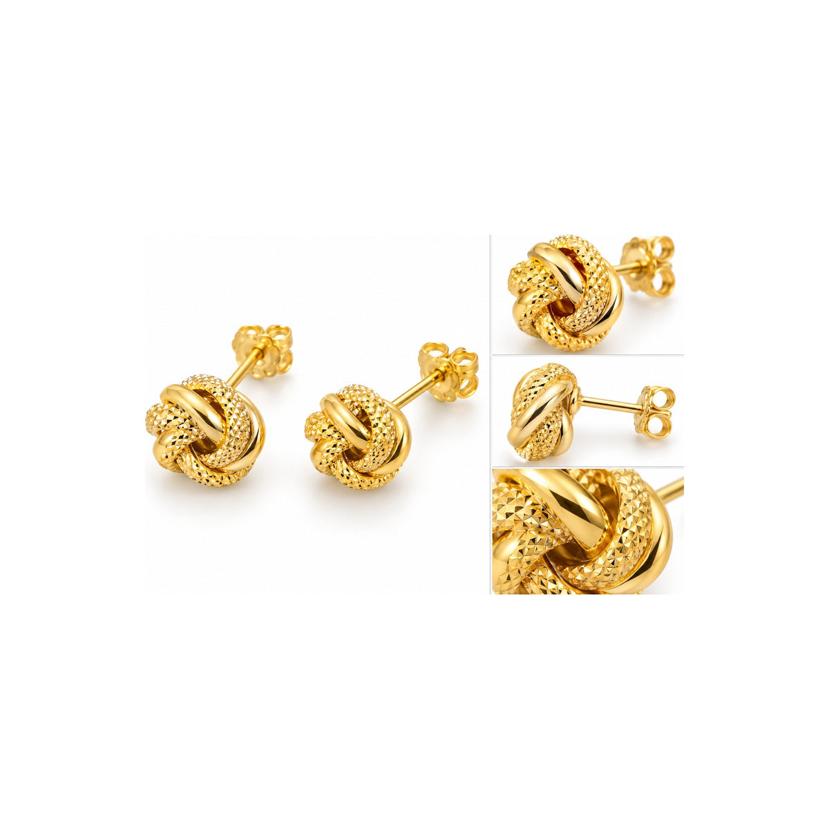 Aretes de Dama Oro 10k Nudo Liso y Diamantado