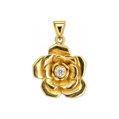 14mm Dije Oro 10k Flor Camelia con Circonio Central