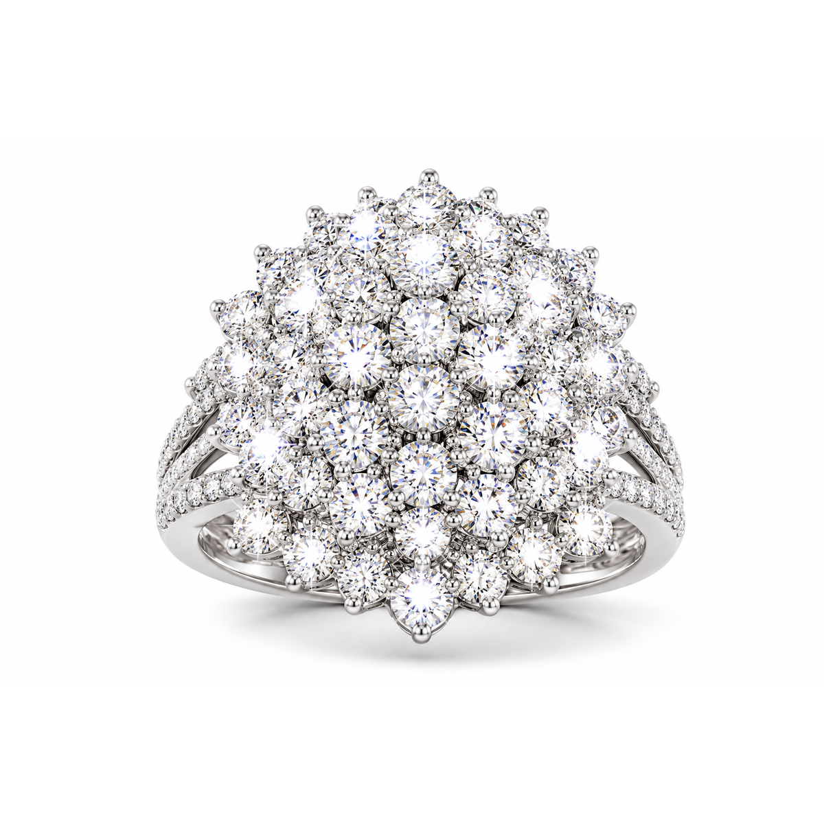 Anillo de Dama Oro Blanco 10k Domo con Diamantes Naturales