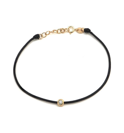 4mm Brazalete de Dama Oro 14k con Cordón Negro y Diamante Natural