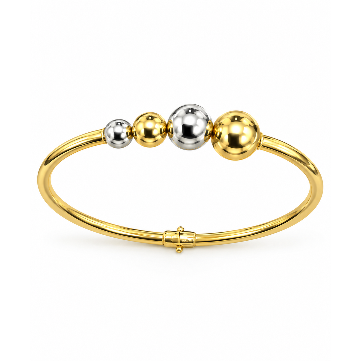 Brazalete de Dama Oro 10k Rígido Bicolor con Bolitas Graduadas