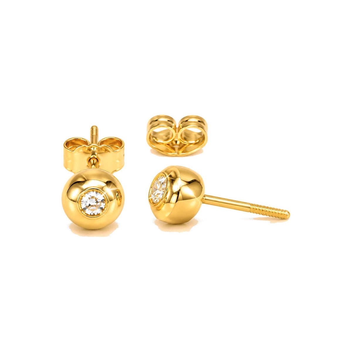 Aretes de Dama Oro 14k Bola con Diamante Natural