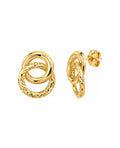 Aretes de Dama Oro 10k Dos Aros Entrelazados Liso y Diamantado