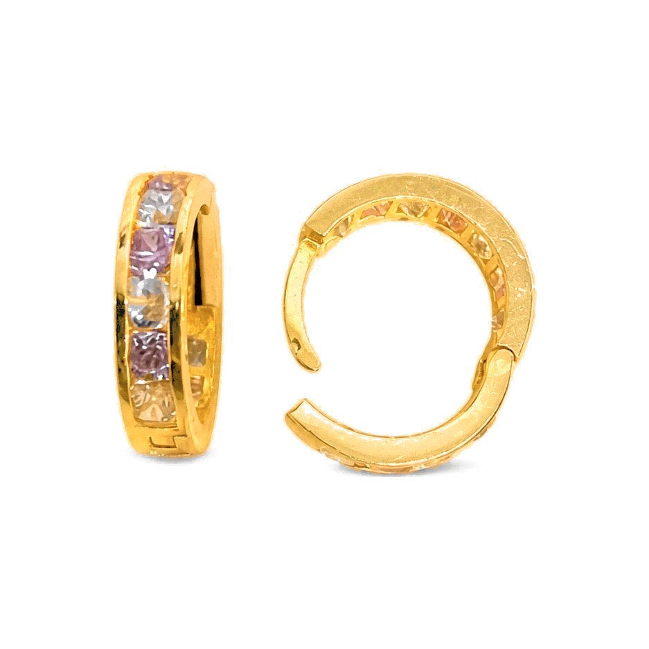 Aretes de Dama Oro 14k Aro Circonios Rosa y Blanco