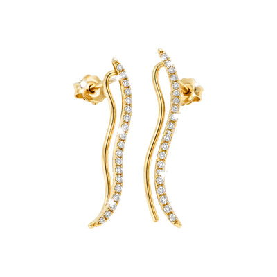 Aretes de Dama Oro Rosa 14k Trepador Ondulado con Diamantes Naturales
