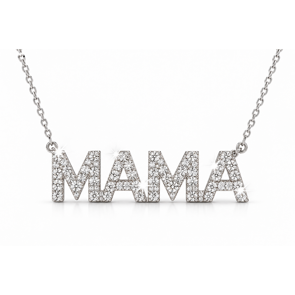 Cadena de Mujer Oro Blanco 14k con Dije Mama de Diamantes Naturales