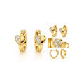 Aretes de Dama Oro 10k Huggie Corazón Mitad Circonios
