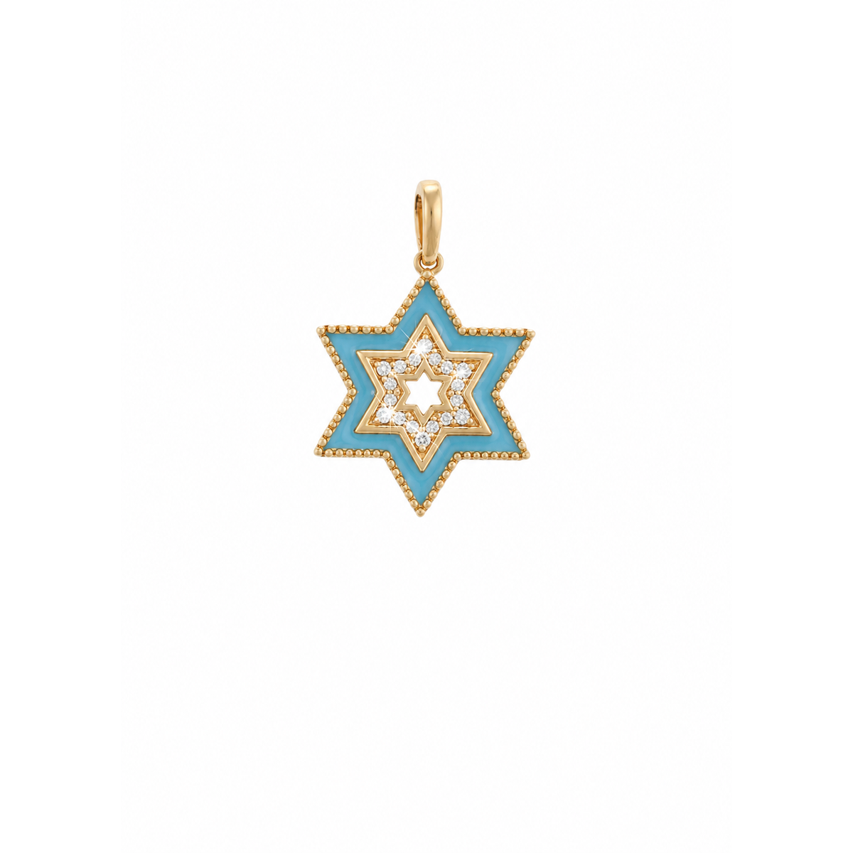 Dije Estrella de David Oro 14k Esmalte Turquesa con Circonios