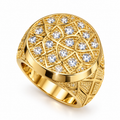 Anillo de Hombre Oro 10k Sello Geométrico con Circonios
