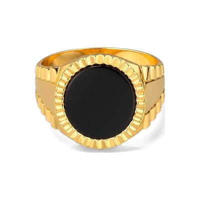 Anillo de Hombre Oro 14k Ónix con Borde Acanalado