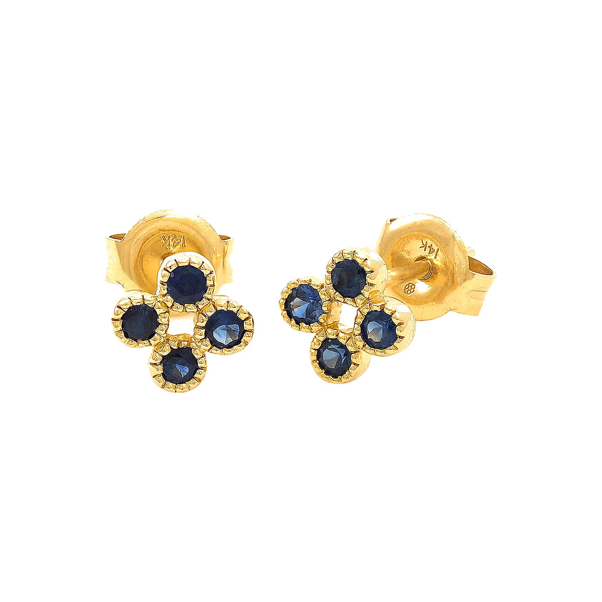 Aretes de Dama Oro 14k Redondos con Zafiro