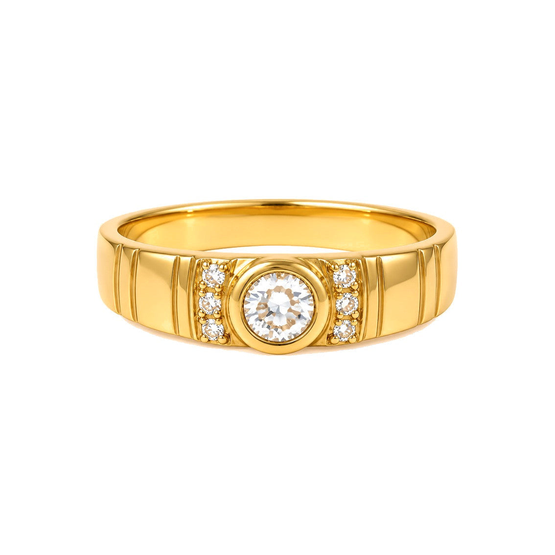 Anillo de Hombre Oro 10k Banda Acanalada Circonio