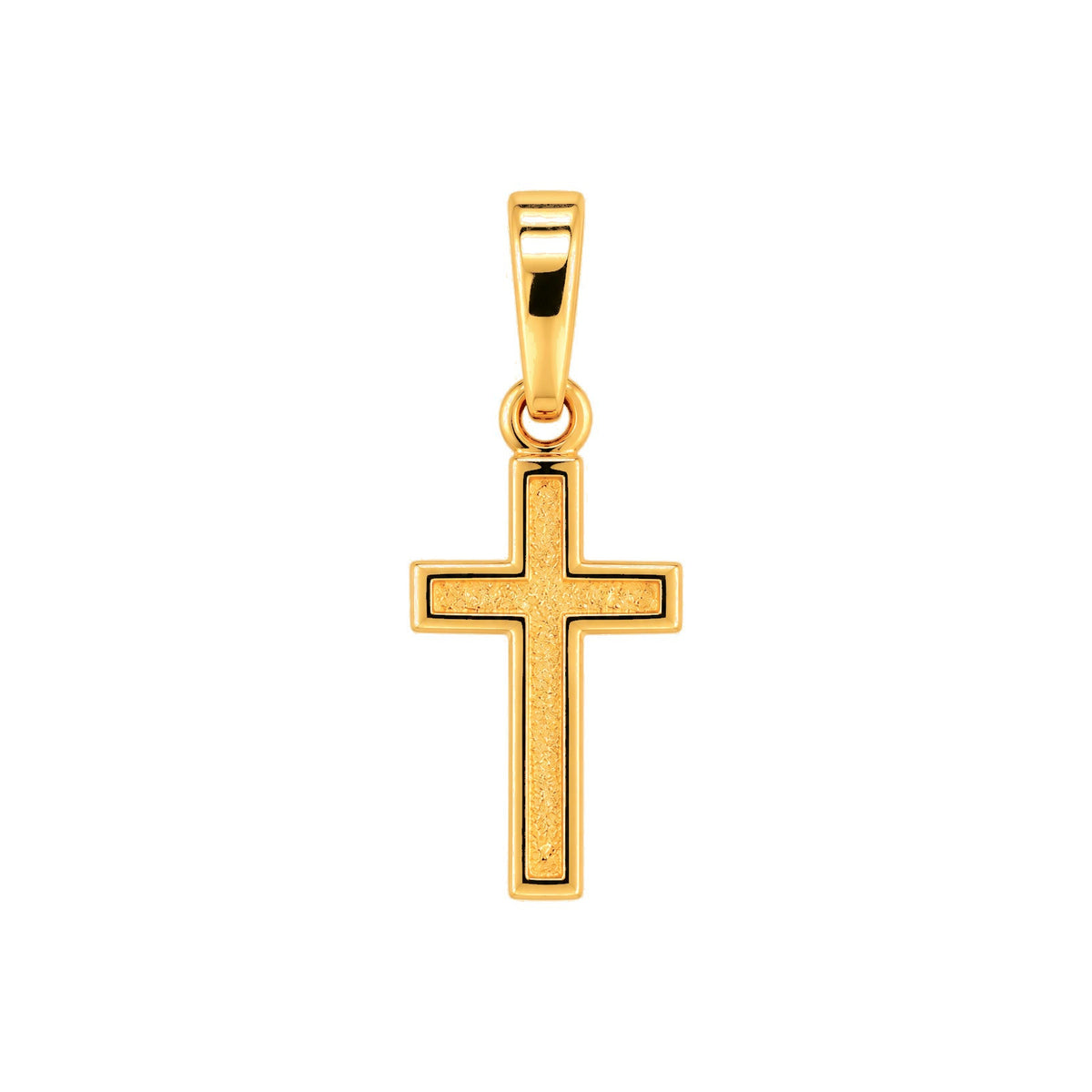 10mm x 5mm Dije Cruz con Centro Texturizado Oro 14k