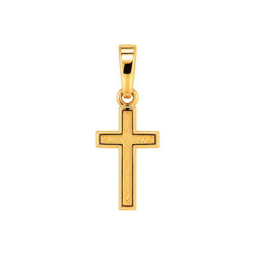 10mm x 5mm Dije Cruz con Centro Texturizado Oro 14k