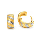 Aretes de Dama Oro 14k Aro Bicolor Rayas Diagonales